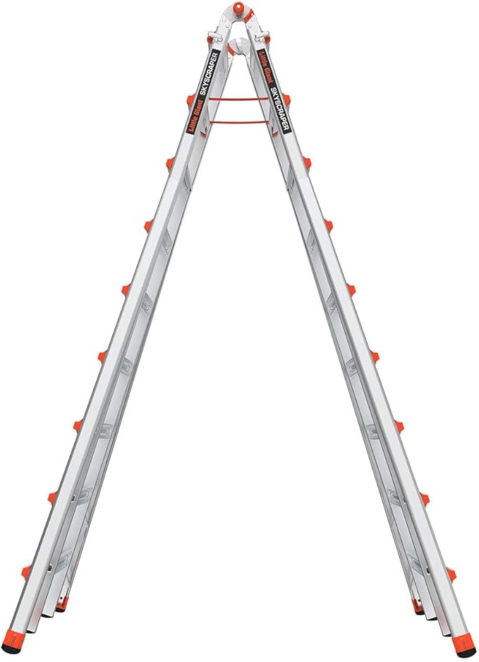 Little Giant Ladders Skyscraper M17, Adjustable Step Ladder, 9–17 Ft, Aluminum, 300 lb Load Capacity, Type 1A Extra Heavy Duty, 20.7-Ft Reach (10110)