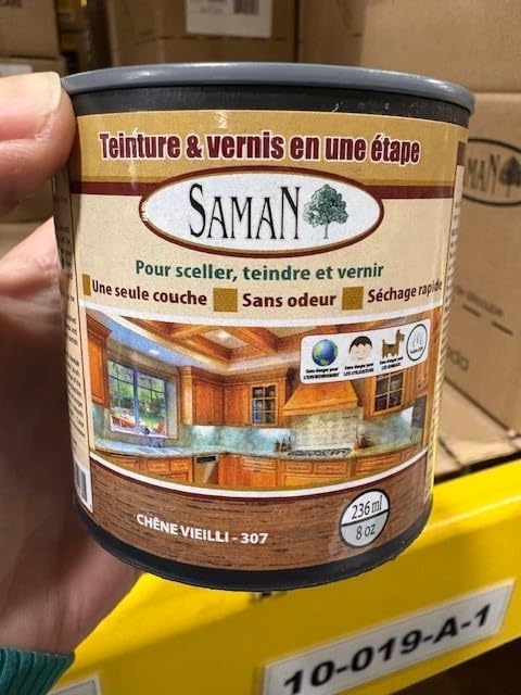 SamaN Interior One Step Wood Seal, Stain and Varnish – Oil Based Odorless Dye - Protection for Furniture and Fine Wood (Aged Oak SAM-307, 8 oz)