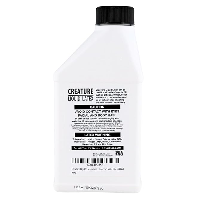 16oz - CLEAR - Creature Liquid Latex, General Purpose Professional Special Effects Liquid Latex