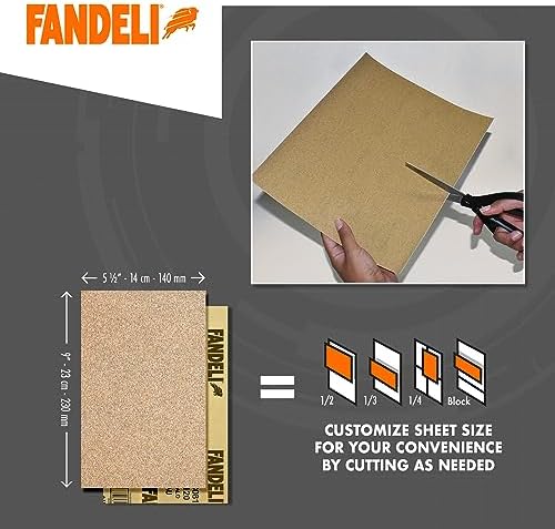 Fandeli | Multi-Purpose Sanding Paper | Assorted Grits (80,120,220) | 50 Sheets of 23 x 28 cm | Perfect for Sanding Metal and Sanding Wood | Hand Sanding | Orbital Sanders.