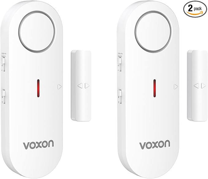 VOXON Door Alarms for Kids Safety - Window Alarms for Personal Home Security - 2 in 1 Chime/Alarm | 3-Level Volume Control - Burglar Door Sensor Alarm for Pool House Rooms Garage RVs - 2 Pack