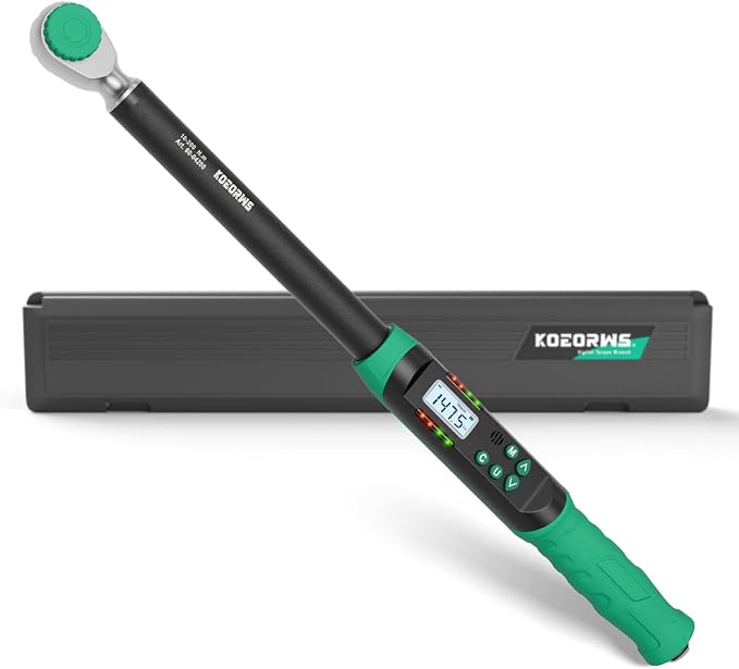 1/2 Inch Drive Digital Torque Wrench, 7.38-147.5Ft.lb/10-200N.m, Long Electronic Torque Wrench with Preset Value, Buzzer & LED Indicator, 2% Accuracy for Bike, Motorcycles, Car