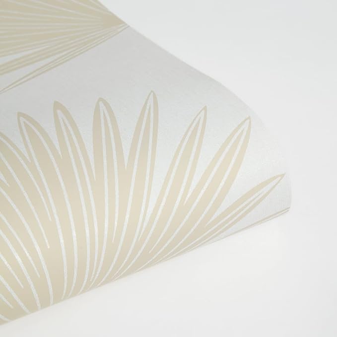 Tempaper Sandstone & Off-White Stamped Palm Removable Peel and Stick Boho Wallpaper, 20.5 in X 16.5 ft, Made in The USA