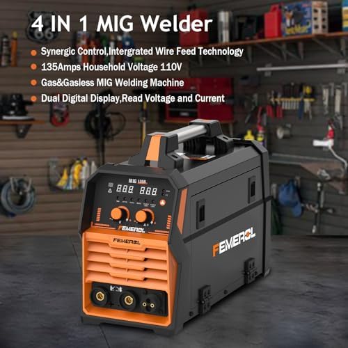 FEMEROL MIG Welder 110V 4 in 1 Multiprocess Welding Machine 135A Gas/Gasless Flux Core MIG Welder/Lift TIG/Stick With Synergy IGBT Inverter