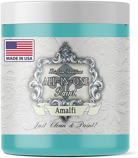 ALL-IN-ONE Paint by Heirloom Traditions, Amalfi (Agua Blue), 8oz Sample - Durable cabinet and furniture paint. Built in primer and top coat, no sanding needed. Includes our 30 featured color card.