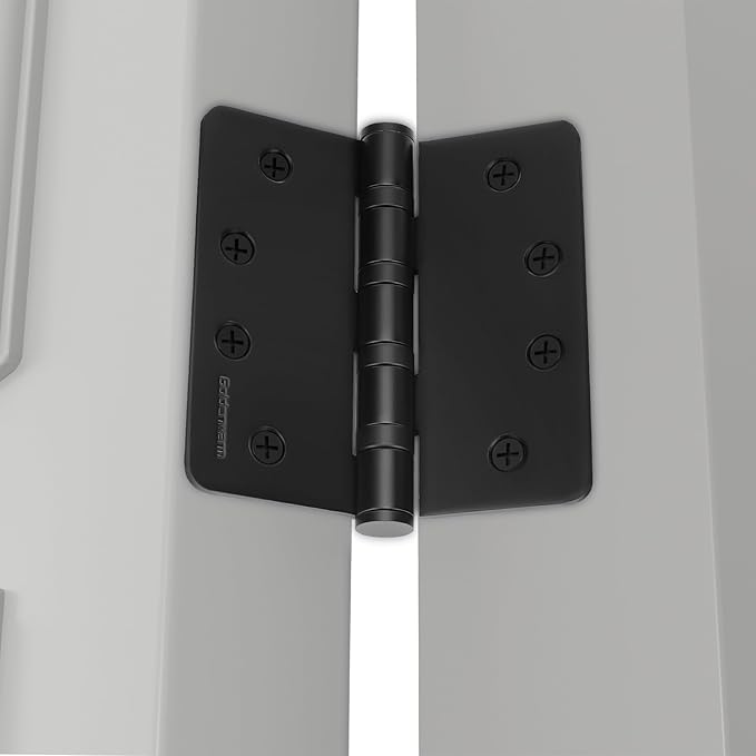 goldenwarm 3 Pack 4'' Black Ball Bearing Door Hinges – Heavy Duty Stainless Steel Hinges for Interior & Exterior Doors, 1/4'' Radius Corners