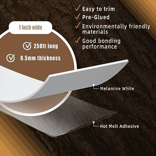 GSCIT Club White Melamine Edge Banding, 1 inch x 250ft Edge Banding with Hot Melt Adhesive Preglued Cabinet Edge Banding Flexible White Veneer Edging for Plywood