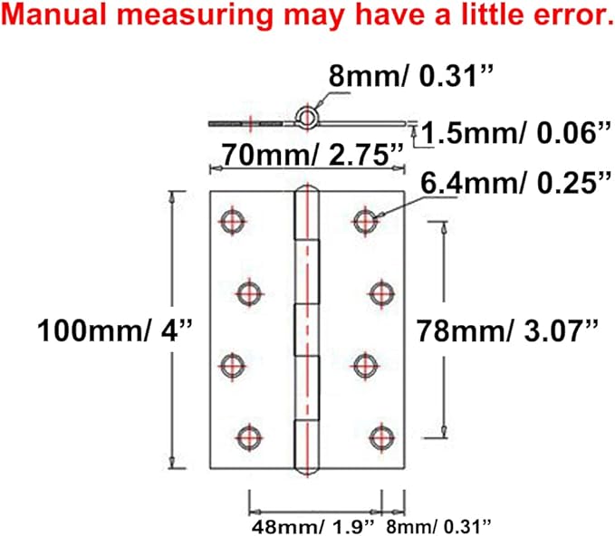 2pcs 304 Stainless Steel 4-inch Folding Butt Hinges Home Furniture Hardware Door Hinges for Door Case Lid Wooden Box Chest (100mm x 70mm x 1.5mm)