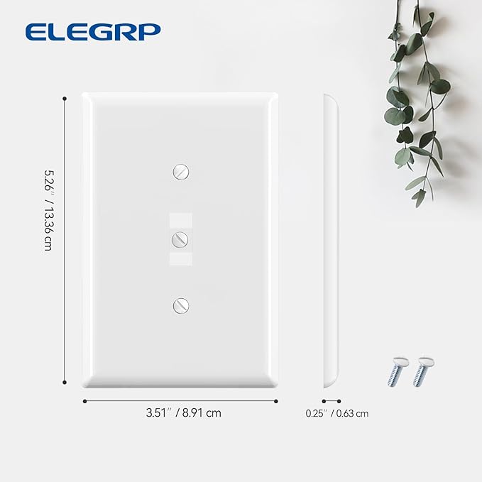 ELEGRP Large Size Toggle Switch Wall Plate, 1-Gang Light Switch Covers, Unbreakable Polycarbonate Replacement Faceplates Covers, UL Listed, Color-matched Screws Included (10 Pack, Glossy White)