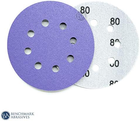 Benchmark Abrasives 5 Inch Sanding Discs Hook and Loop, Ceramic 8 Holes Adhesive Sandpaper for Surface Blending, Automotive - Orbital Sander Sandpaper (50 Discs), 2500 Grit