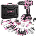 Pink Power Drill Tool Kit Set: 20V Cordless Electric Drill, Driver, Tool Box with Battery