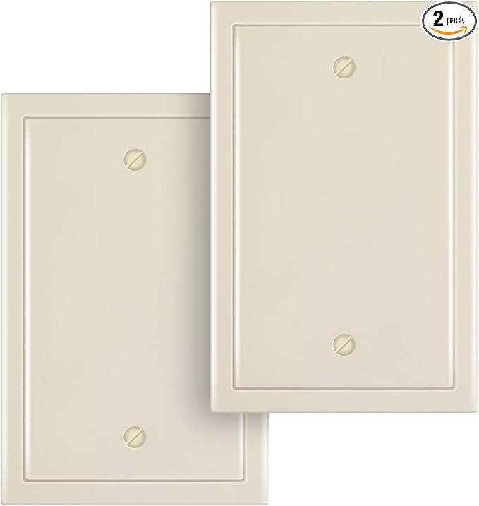 Henne Bery Modern Edge Decorative Wall Plate Switch Plate Outlet Cover, Durable Solid Zinc Alloy (Single Blank 2PK, Light Almond)