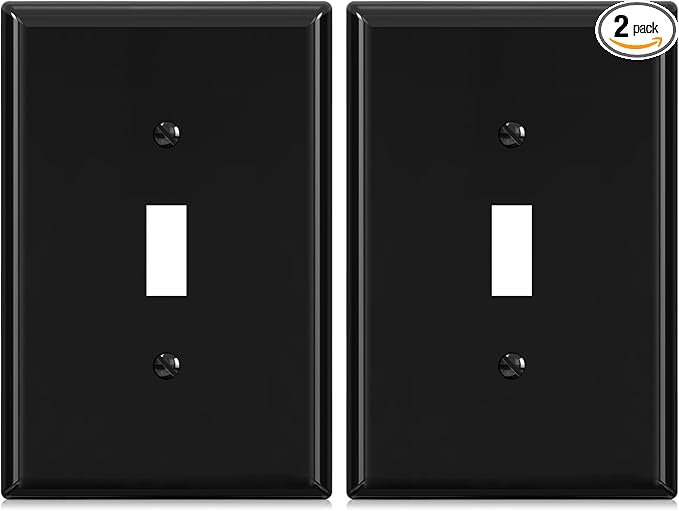 ELEGRP Large Size Toggle Switch Wall Plate, 1-Gang Light Switch Covers, Unbreakable Polycarbonate Replacement Faceplates Covers, UL Listed, Color-matched Screws Included (2 Pack, Glossy Black)