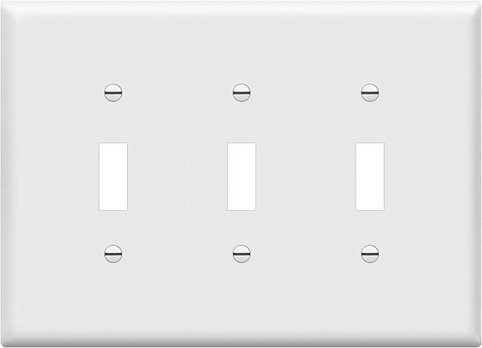 ENERLITES Toggle Light Switch Wall Plate, Gloss Finish, 3-Gang 4.88" x 6.77", Mid-Size, Unbreakable Polycarbonate Thermoplastic, UL Listed, 8813M-W, White