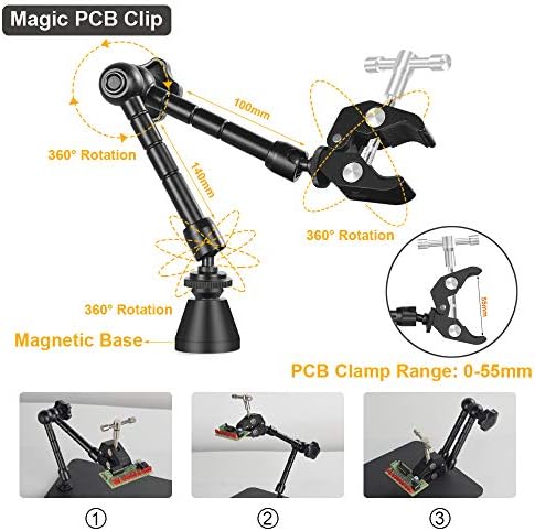 NOEVSBIG Magnetic Helping Hands Soldering Station with Large & Heavy Duty Base,2.16-inch Jaw Opening Soldering Clamp,4 PCB Holders,4 Flexible Arms Helping Hands for Electronic Repair Soldering Jewelry