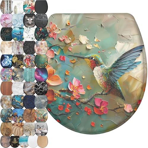 Sanilo Wooden Toilet Seat with Quick Release & Soft Close [ROUND] - Decorative & Slow Close Molded Wood Seat - With One Click for Easy Installation & Cleaning - With Adjustable Fit (Petalo)