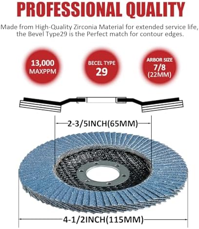 60 Pack Flap Discs 4 1/2 for Angle Grinder, 40/60/80/120 Grit Type 29 Zirconia Abrasive Grinding Wheel, 7/8" Flap Sanding Disc for Metal, Wood, Stainless Steel Finishing