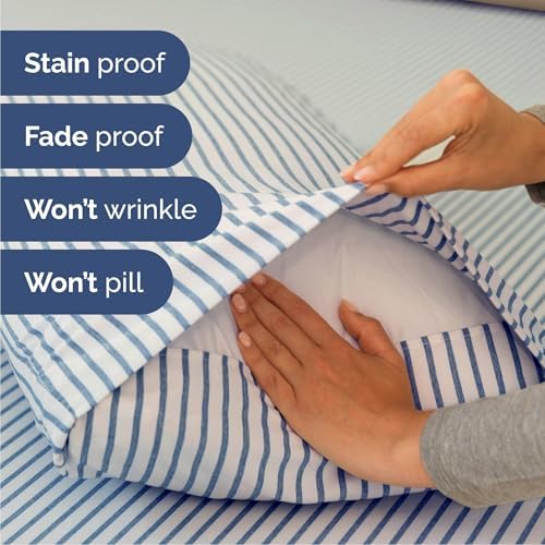 Cal King Size 4 Piece Sheet Set - Comfy Breathable & Cooling - Blue Stripes