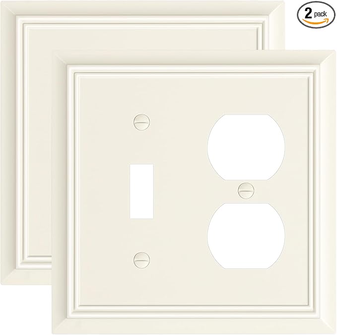 2-Pack Combo Toggle/Duplex Light Switch Cover Plate, Light Almond Outlet Cover Plate, Natural Bamboo Fiber Decorative Wall Receptacle Cover for Electrical Outlets, Light Switch