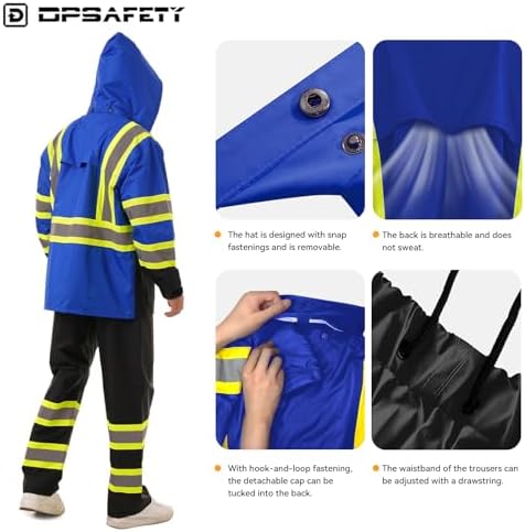 Hi Vis Safety rain Jacket，Reflective Class 3 Rain coat with Inner Mesh Lining and Pockets High Visibility Waterproof work Rain Suits for men&women（Blue,2XL/3XL）