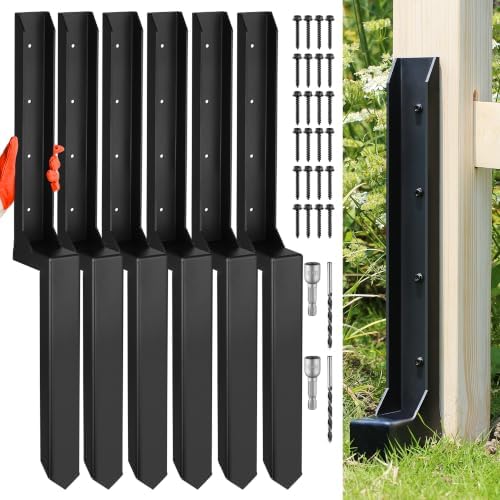 Fence Post Repair Kit, Heavy Duty One-Piece Steel Anchor & Stakes for Repair Broken Tilted Leaning Wood Posts, Rust-Proof Easy Installation, Upgraded 11-Gauge Thickness (6 Pack)