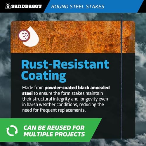 Sandbaggy 60 Inch Round Steel Concrete Form Stakes with Nail Holes, Heavy Duty Rust Resistant Form Pins for Concrete Forms, Slabs, Driveways, Sidewalks, Curbs & Footings, 5 Pack, 3/4 in x 60 in