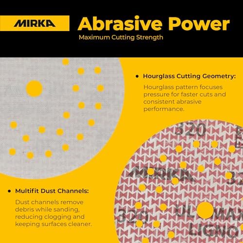 Mirka Ultimax Ligno 5 Inch 40 Grit Wood Sanding Discs Hook & Loop, 50 Pack