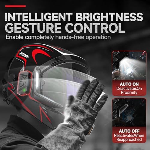 ANDELI Auto Darkening Welding Helmet with Light,Upgraded Solar Powered