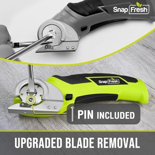 SnapFresh Cordless Electric Scissors, 4V Electric Mini Box Cutter, Carpet & Cardboard Cutter Tool with a Replacement Blade/Charger, Rotary Cutter for Cardboard Packages Leather Plastic （Green）