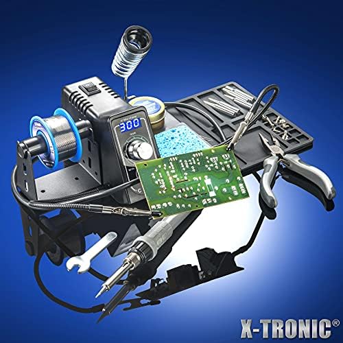The Original X-Tronic 3020-XTS • 75W Soldering Iron Station Kit • 2 Helping Hands • Silicone Tool Mat • 5 Extra Tips • 50g Roll of Solder • Brass Sponge • Cleaning Flux • C/F Conversion • Auto Sleep!