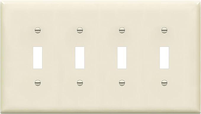 ENERLITES Quad Light Switch Wall Plate, Toggle Switch Plate, Gloss Finish, 4-Gang Mid-Size 4.88" x 8.58", Unbreakable Polycarbonate Thermoplastic, 8814M-LA, Light Almond