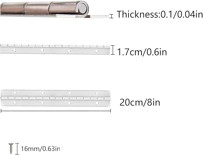 Continuous & Piano Hinges, 2Pcs Stainless Steel Continuous Hinge with Holes, Heavy Duty Polished Stainless Piano Hinges for Boats Cabinets Storage Box Door Windows Screw Included (Silver) (8'')