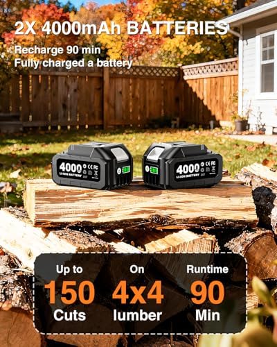 TaskStar 8-Inch Cordless Pole Saw, Electric Pole Saws for Tree Trimming, 2×4000mAh Batteries, 600W Powerful Motor, Max Reach 15Ft, Tool-Free Chain Tensioning, Auto Lubrication