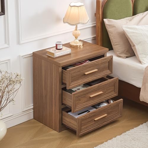 RWYHG Night Stand 3 Drawer Storage 26" Tall Wood with Gold Handle