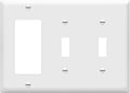 ENERLITES Combination Double Toggle/Single Decorator Rocker Outlet Wall Plate, Standard Size 3-Gang Light Switch Cover(4.5" x 6.38"), Polycarbonate Thermoplastic, UL Listed，881231-W, White