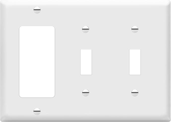 ENERLITES Combination Double Toggle/Single Decorator Rocker Outlet Wall Plate, Standard Size 3-Gang Light Switch Cover(4.5" x 6.38"), Polycarbonate Thermoplastic, UL Listed，881231-W, White