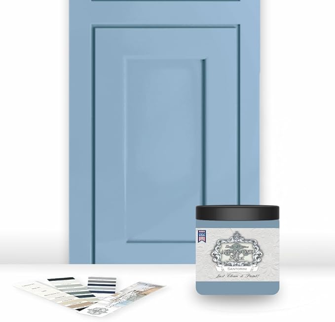 ALL-IN-ONE Paint by Heirloom Traditions, Santorini (Slate Blue), 8oz Sample - Durable cabinet and furniture paint. Built in primer and top coat, no sanding needed. Includes our 30 featured color card.