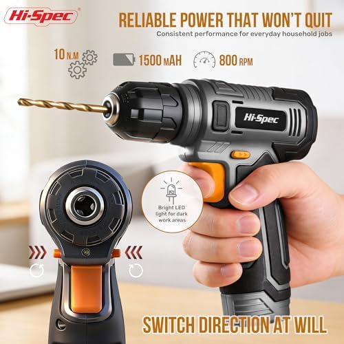 Hi-Spec Tool Kit with 8V Cordless Drill Set with Toolbox for Home DIY