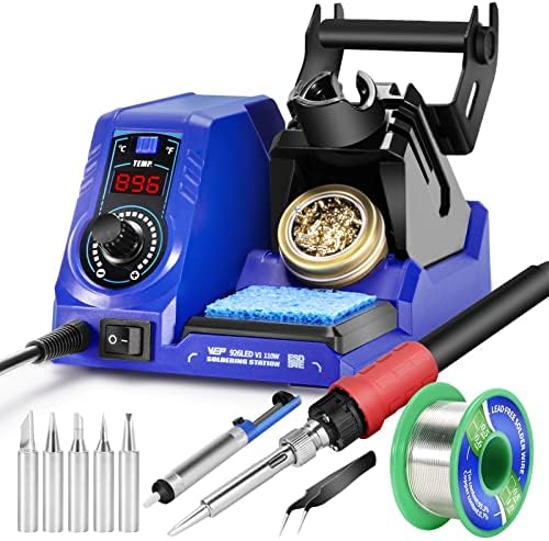 WEP 926LED V1 110W Soldering Iron Station Kit with Solder Wire, 5 Soldering Tips, Tip Cleaner, Tweezers, Desoldering Pump with Precision Temperature Control, Sleep Mode, ℉/℃