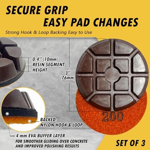 3" Resin Diamond Polishing Pads for Concrete, Dark Resin, #400Grit
