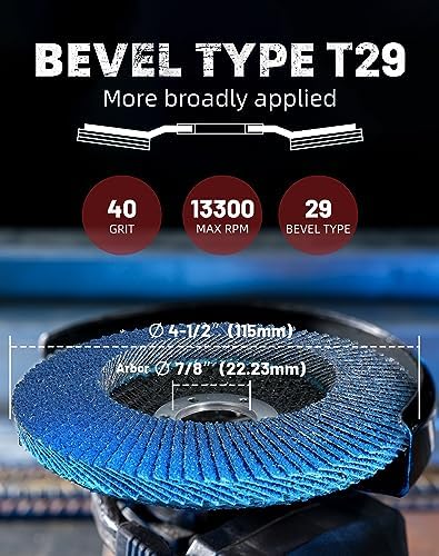 EZARC Flap Discs 40 Grit, 4.5" x 7/8" High Density Jumbo Zirconia Flap Sanding Disc Type 29 for Sanding, Rust Removal, Finishing, Grinding, Deburring (24 Pack)