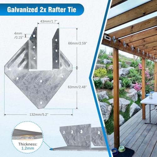 65Pack 18-Gauge Hurricane Ties for Rafters Shed Roof, Heavy Duty Galvanized Hurricane Straps Rafter Ties Brackets for Deck Pergola, Joist Hangers Fits Standard 2X Lumber (Actual 1-1/2" Thick)