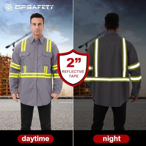 FR Shirts for Men 7oz High Visibility Fire Resistant Shirts CAT2 Welding Shirt 100% Cotton Hi Vis Flame Resistant Shirt Light Gray(3X-Large)