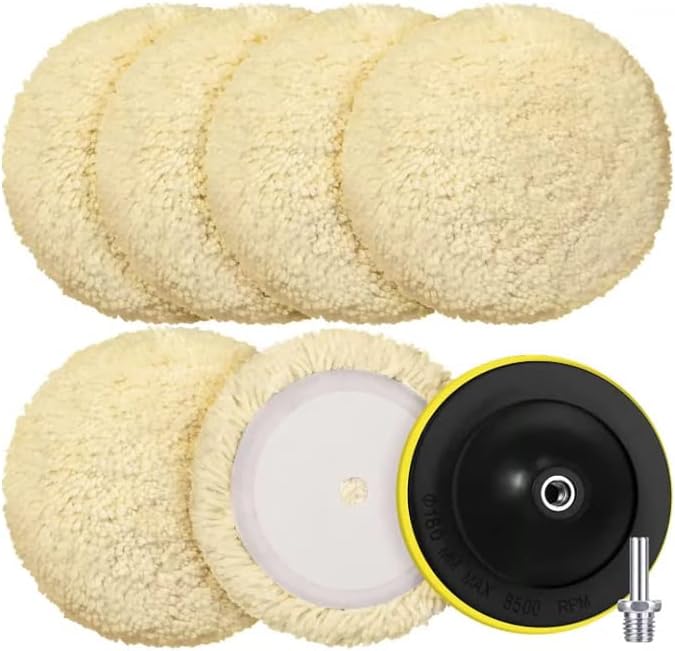 Tallew 6 Pcs Wool Buffing Pads Hook Loop 8 Inch