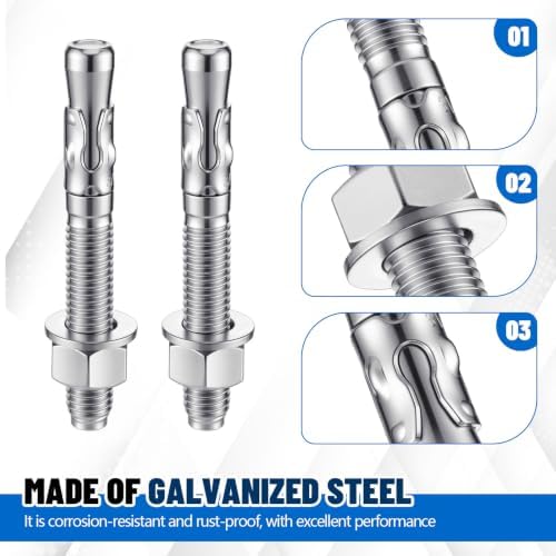 Moxweyeni 20 Pcs 1/2" X 4-1/2" Zinc Plated Wedge Anchors for Concrete