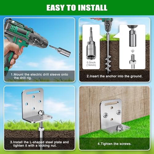 Insaga 18" Ground Anchors Screw in, 4 Pack Heavy Duty Earth Anchor with L Bracket – Spiral Trampoline Anchors for Shed, Swing Set, Mobile Home, Tent, Carport, Gazebo, Canopy, Playground, Playset