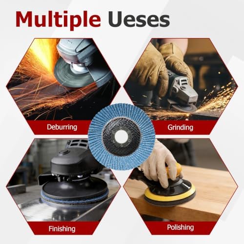 findmall 50 Pack 4-1/2" X 7/8" 60 GRIT Premium Zirconia Type 29 Flap Disc Grinding Wheel Sandpaper for Angle Grinder, Sanding Discs, Finishing