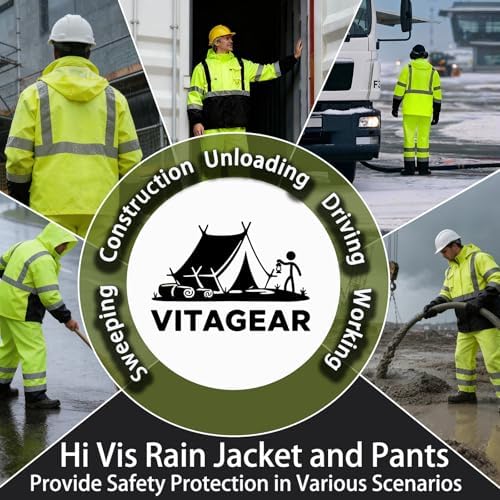 Hi Vis Class 3 Safety Rain Jacket for Men Waterproof, Reflective High Visibility Rain Gear Construction Rain Suit (Yellow-Black S/M)