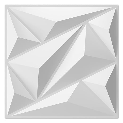 Art3dwallpanels 33 Pack 3D Wall Panels Diamond, White, 12''x12'' | PVC Accent Wall Panels for Interior Wall Decor, Living Room Lobby Bedroom Hotel Office, Cover 32.Sq.Ft