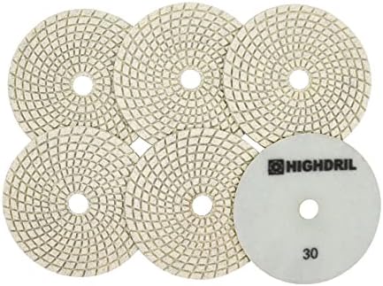 Wet Diamond Polishing Pads - HIGHDRIL 6pcs 5 inch #30,for Granite Marble Ceramic Artificial Stone Sanding Used on Grinder or Polisher